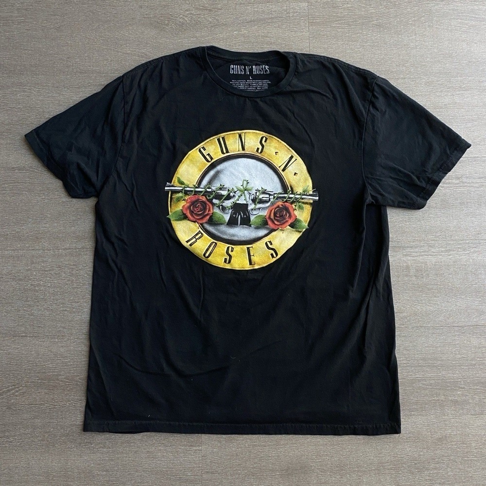 Guns N' Roses Black T-Shirt Short Sleeve Black Logo Graphic Mens's Sz L 1326